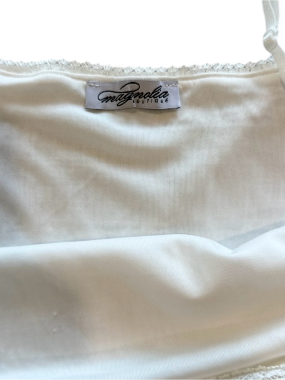 Magnolia Boutique Sleeveless Dress White Crochet Knit Spaghetti Strap Maxi Sz L - Picture 3 of 9